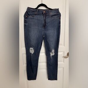 Fashion Nova Dark Blue Distressed Skinny Jeans